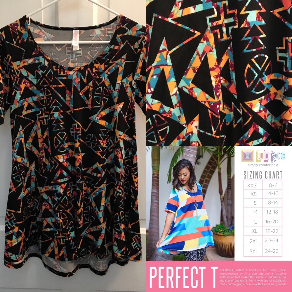 LuLaRoe XXS Perfect T - Black with Colorful Shapes